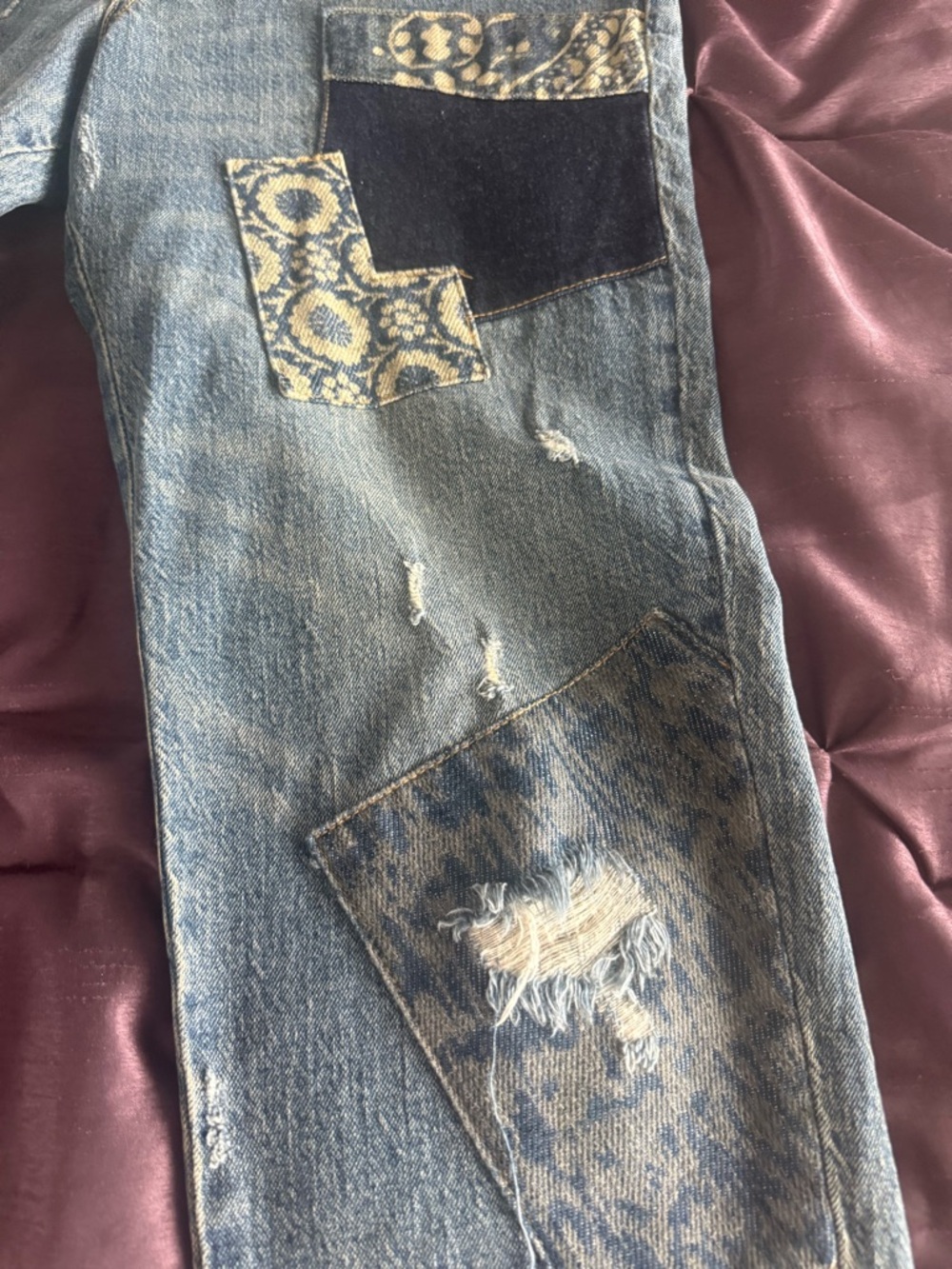 Anthropologie Indigo Patchwork Straight-Leg Jeans - Picture 2 of 4